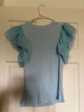 Light Blue Ruffle Sleeve Top